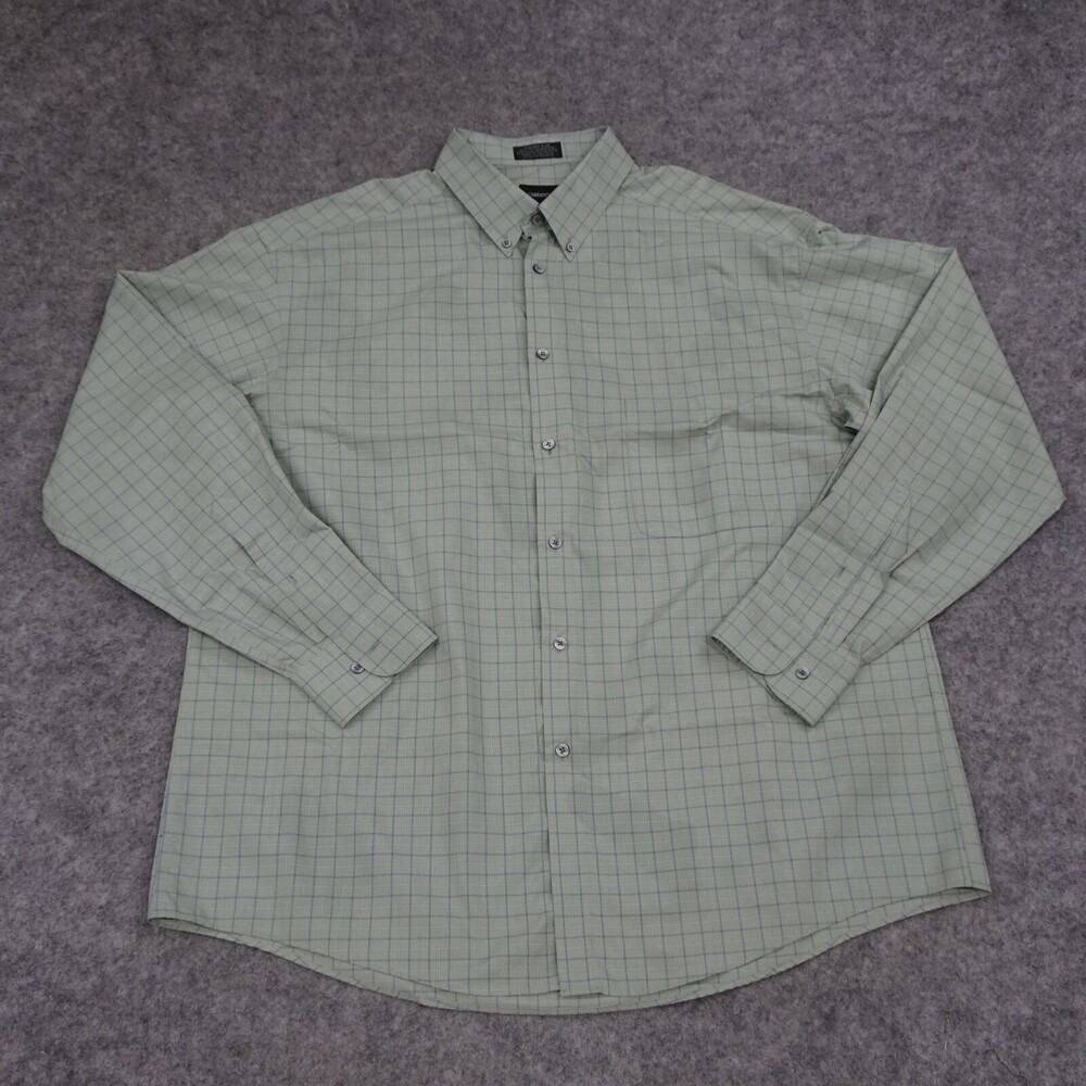 Claiborne Shirt Mens Large L 16.5 Green Long Sleeve Button Up Oxford Check